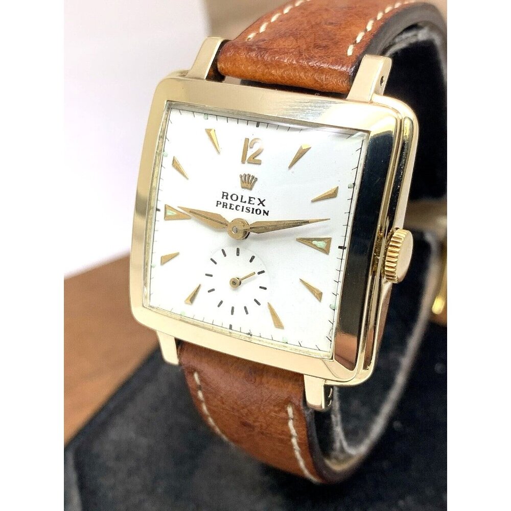 Rolex Precision 4645 Watch Vintage Swiss Automatic 14k Gold Case White Dial 31mm